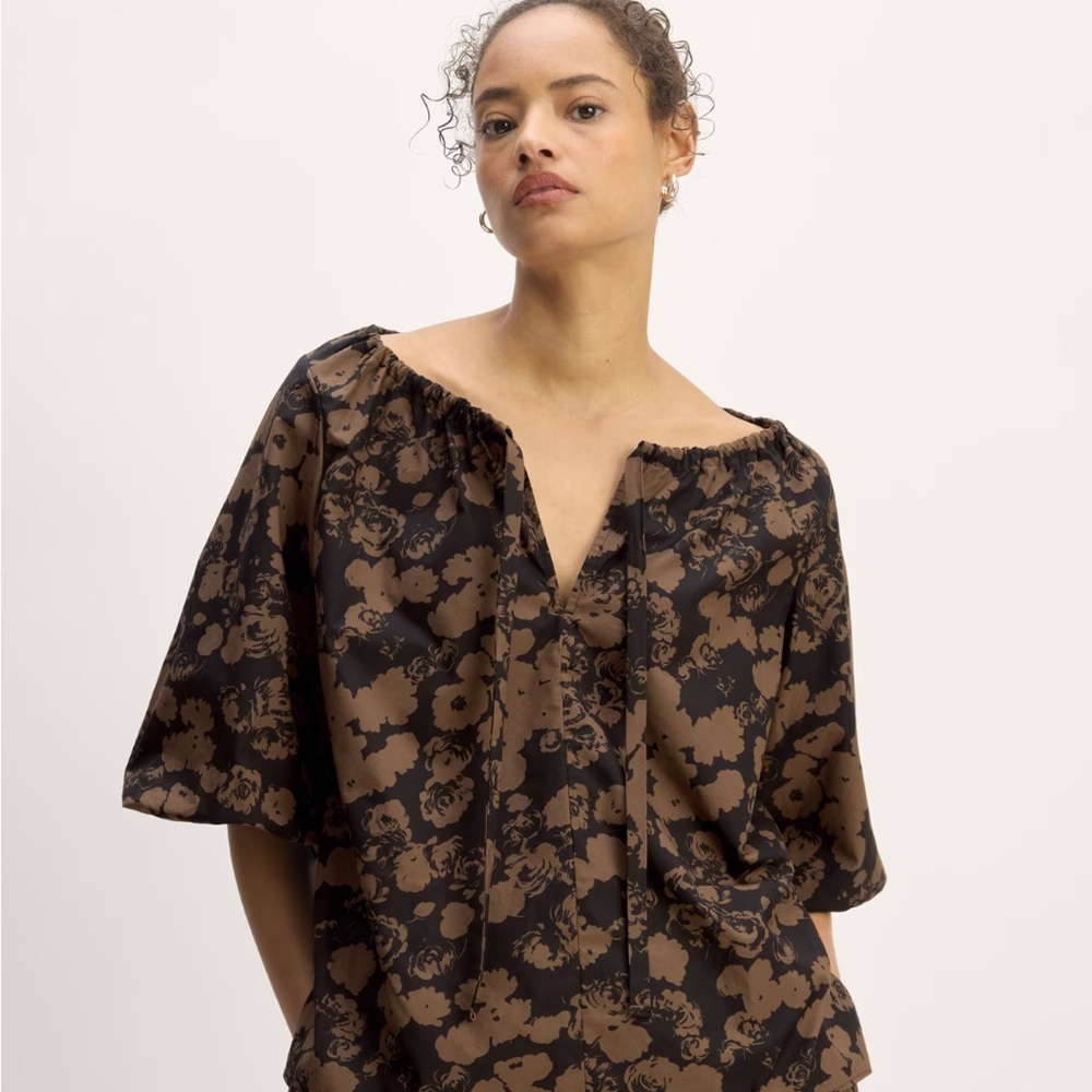 Everlane Brown Floral Short Sleeve Top